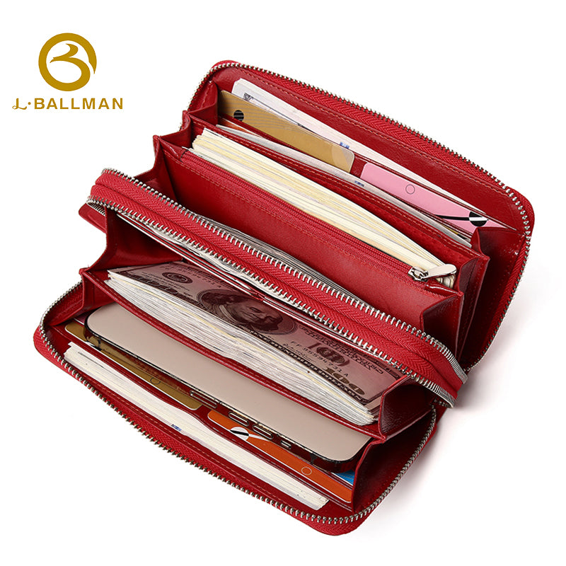 Women Long Genuine Leather Wallet Full Zip Around Multi Compartments Wristlet Strap 1101 Wholesale Custom