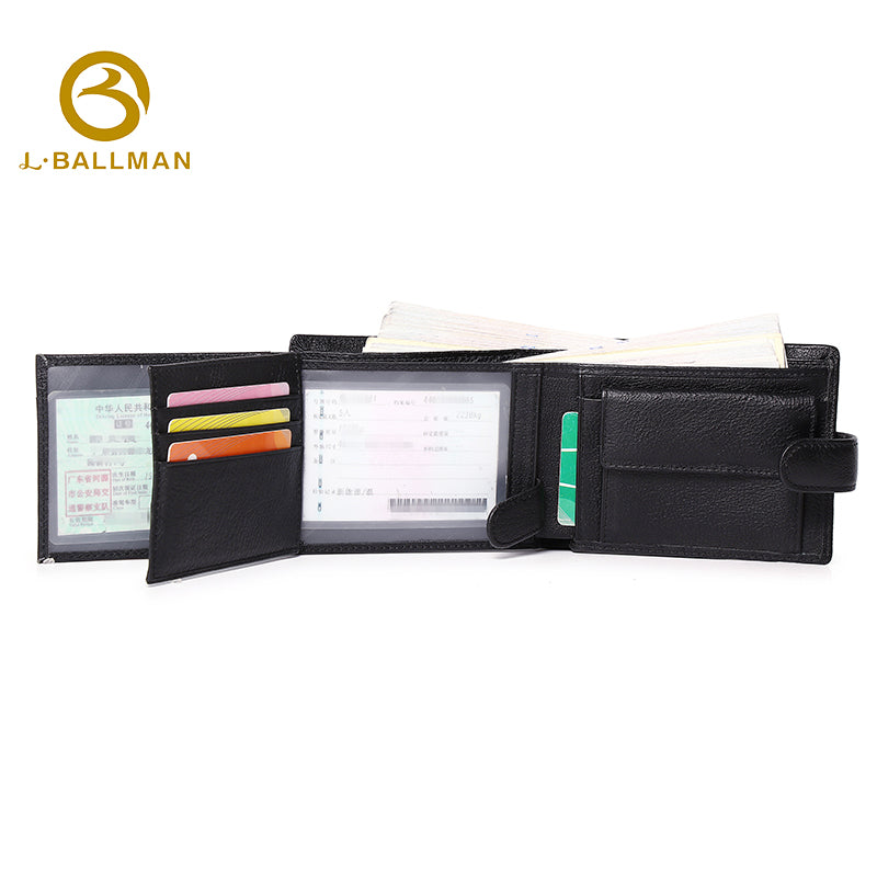 Men Short Genuine Leather Wallet Bifold Id Window Multi Card Slots Coin Pocket Snap Closure 209# Wholesale Custom