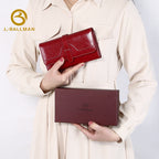 Women Long Genuine Leather Wallet Strap Flap Multi Card Slots Photo ID Window Large Capacity 1600 Wholesale Custom