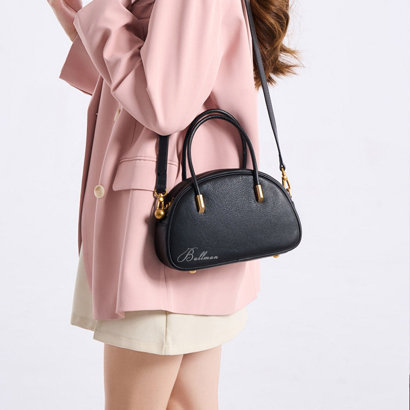 Wholesale Custom Leather Handbag, Half Moon Shape, Gold Bead Zipper, Detachable Crossbody Strap, H98080