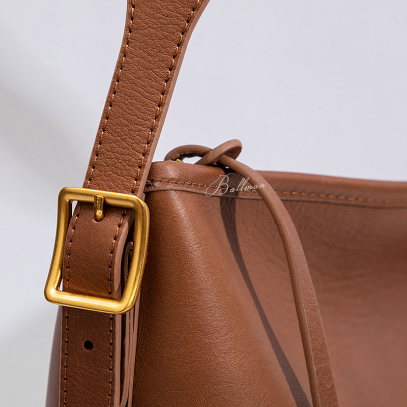 Wholesale Custom Italian Imported Full‑Grain Leather Hobo Bag Soft Relaxed Silhouette Dual Adjustable Strap Timeless Vintage Work Shoulder Bag H98050