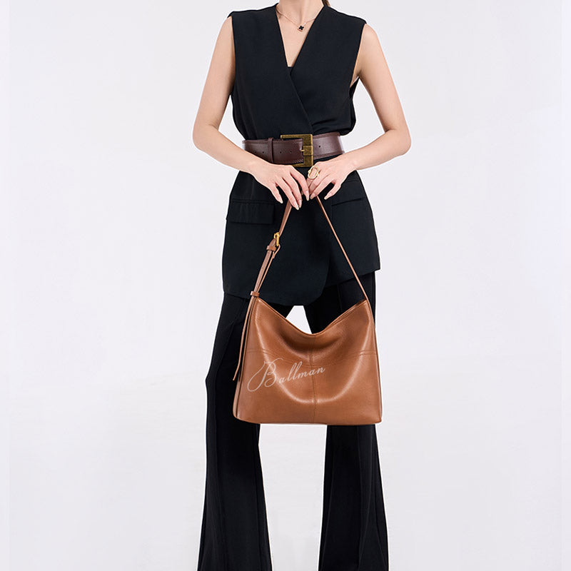 Wholesale Custom Italian Imported Leather Hobo Bag Adjustable Shoulder Strap Large Capacity Daily Work Tote H98043