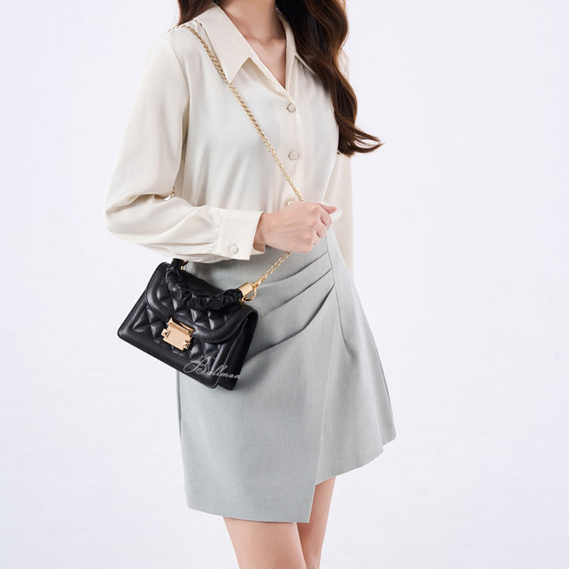 Wholesale Customizable Leather Quilted Handbag Ruched Top Handle Chain Crossbody Bag h98025