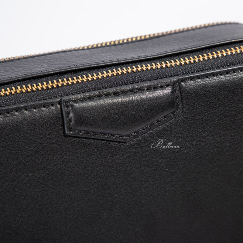 Wholesale Custom Full‑Grain Leather Crossbody Bag Double Zipper Compartments Adjustable Thin Strap Compact Everyday Camera Bag H98073