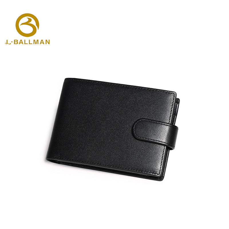 Leather bifold wallet with snap button closure, multi card slots, bill compartment and ID window, OEM ODM custom wholesale 2647