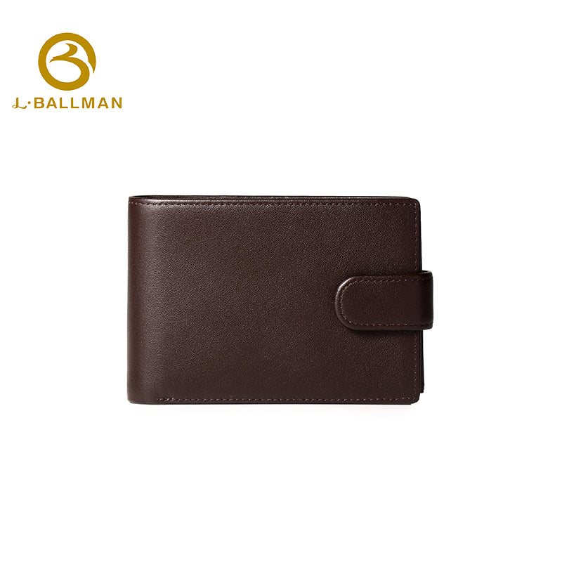 Leather bifold wallet with snap button closure, multi card slots, bill compartment and ID window, OEM ODM custom wholesale 2649#