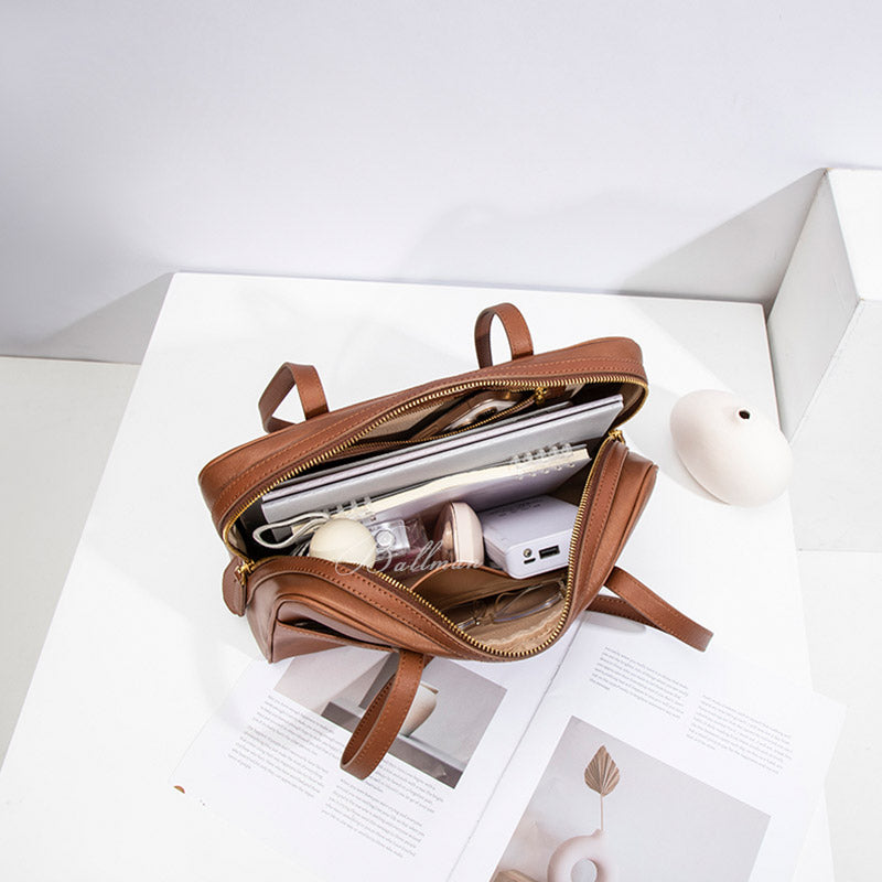Wholesale Custom Leather Boston Shoulder Bag Large Capacity Zipper Handbag H98042