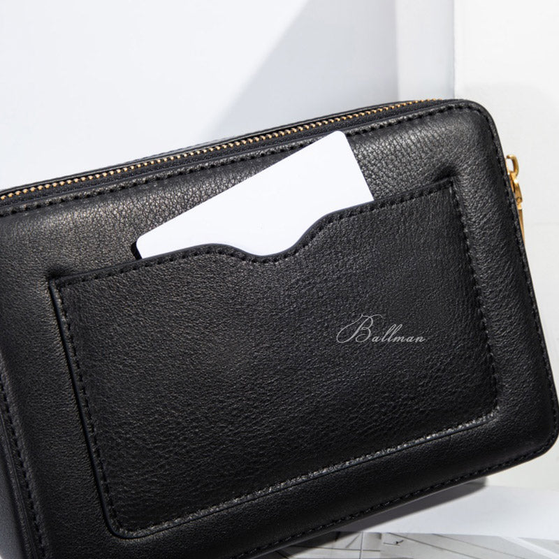 Wholesale Custom Full‑Grain Leather Crossbody Bag Double Zipper Compartments Adjustable Thin Strap Compact Everyday Camera Bag H98073