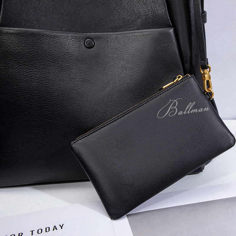 Wholesale Custom Italian Imported Full‑Grain Leather Hobo Tote Bag Detachable Small Pouch Multi‑Pocket Large Capacity Work Shoulder Bag H98048