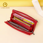 Women Long Genuine Leather Wallet Double Zipper Large Capacity Multi Compartments 1634 Wholesale Custom