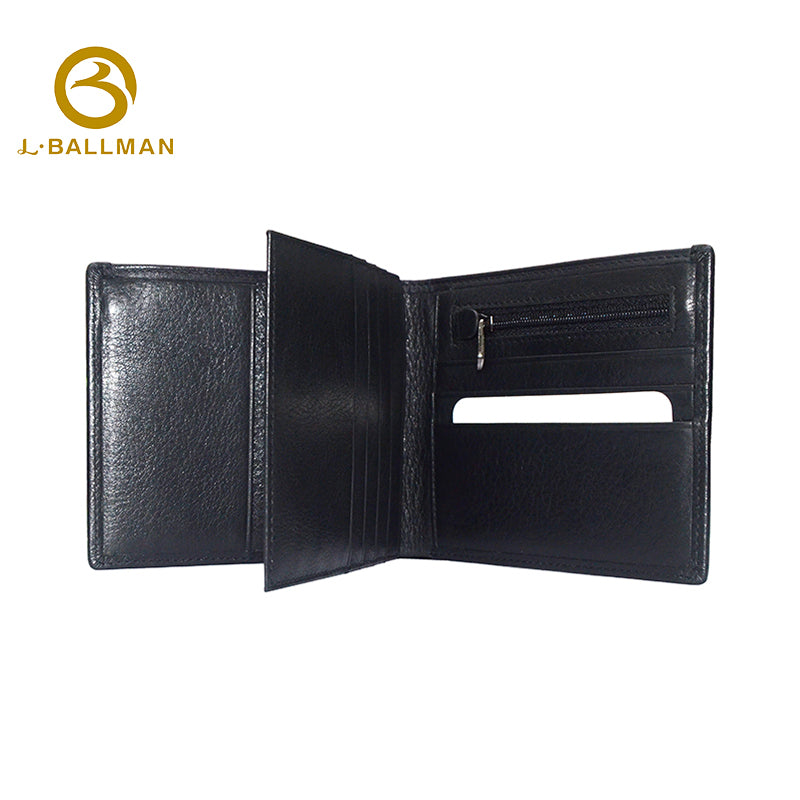 Genuine Leather Men'S Bifold Wallet With Side Zipper Coin Pocket And Multi Card Slots For Business Daily Use, Wholesale Custom, F03