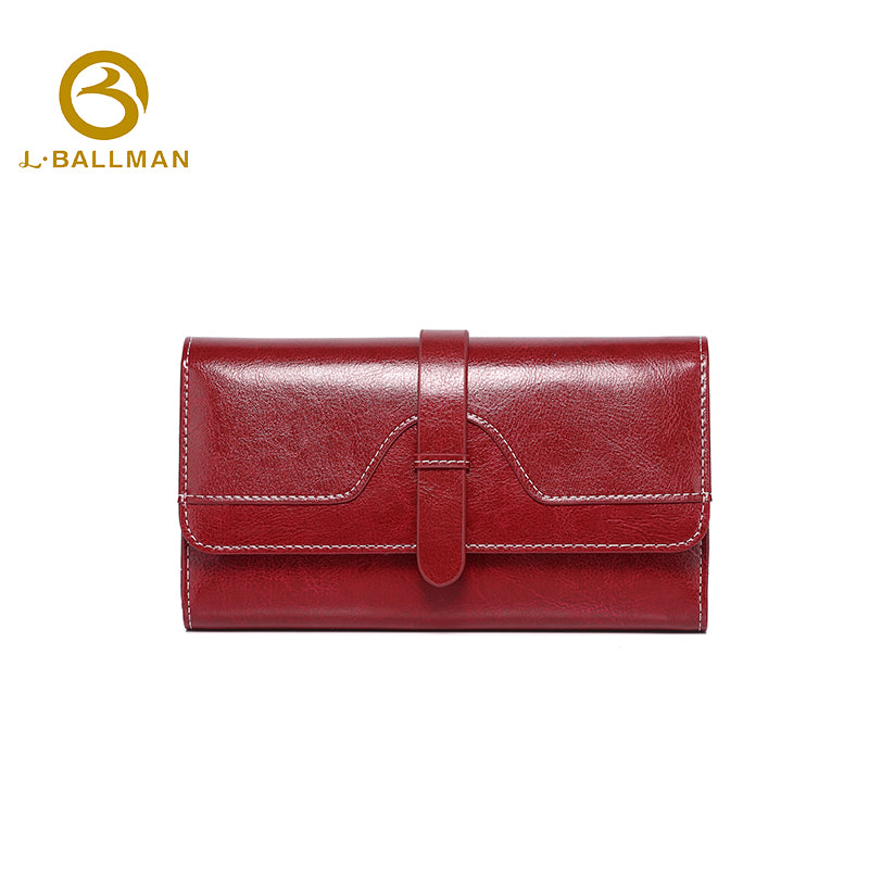 Women Long Genuine Leather Wallet Strap Flap Multi Card Slots Photo ID Window Large Capacity 1600 Wholesale Custom