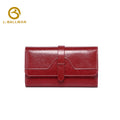 Women Long Genuine Leather Wallet Strap Flap Multi Card Slots Photo ID Window Large Capacity 1600 Wholesale Custom