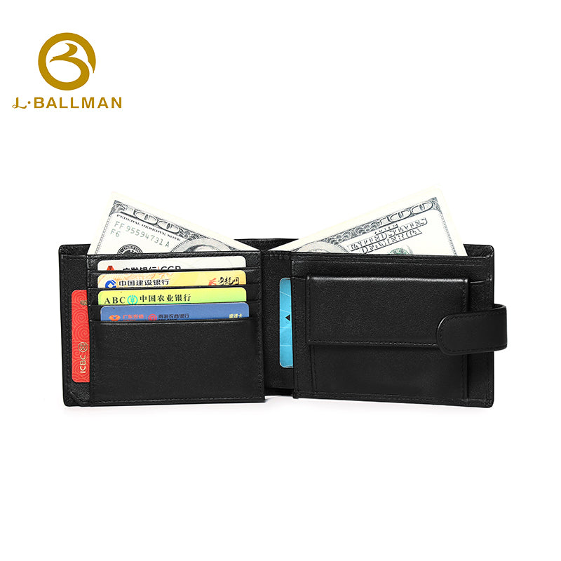 Leather Bifold Wallet with Snap Button Closure Multi Card Slots Bill Compartment ID Window OEM ODM Custom Wholesale Manufacturer 2647#