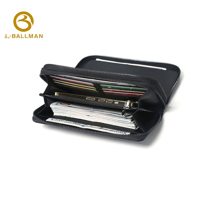 Genuine Leather Men'S Double Zip Around Clutch Bag With Separate Card Slots And Dual Compartment Large Capacity For Business Daily Use, Wholesale Custom, 6309#