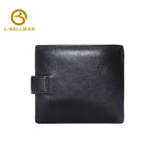 Wholesale Custom leather men short wallet soft smooth genuine leather photo window snap button multi card slots daily business travel purse 242#