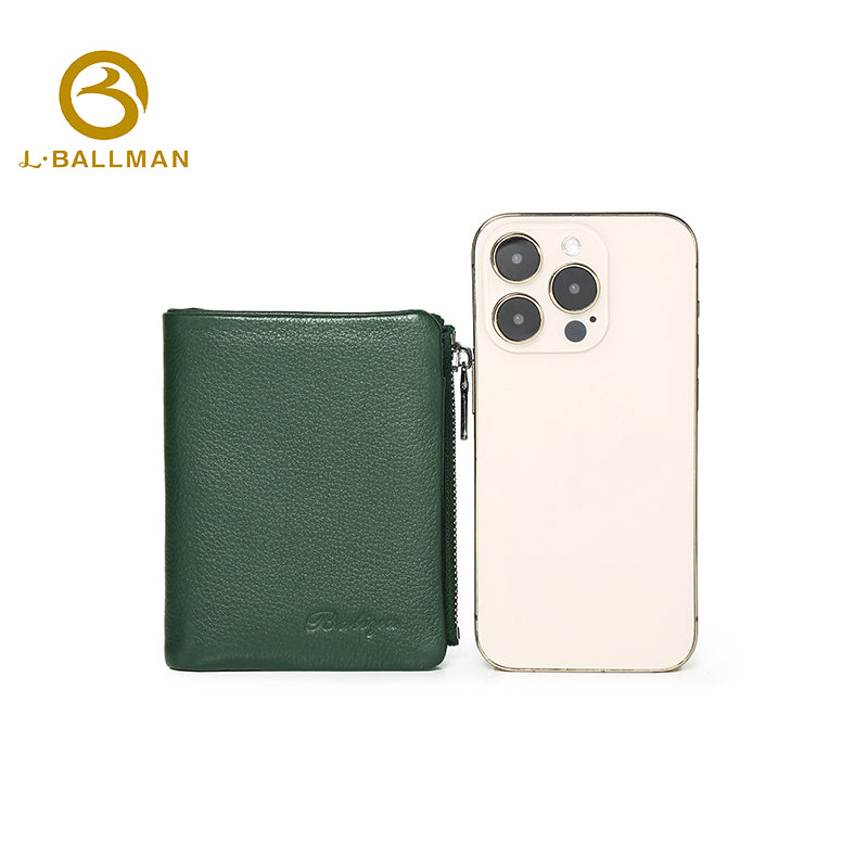 Short Leather Wallet with Zipper Coin Pocket Snap Button Multi Card Slots ID Window OEM ODM Custom Wholesale Manufacturer 1689#