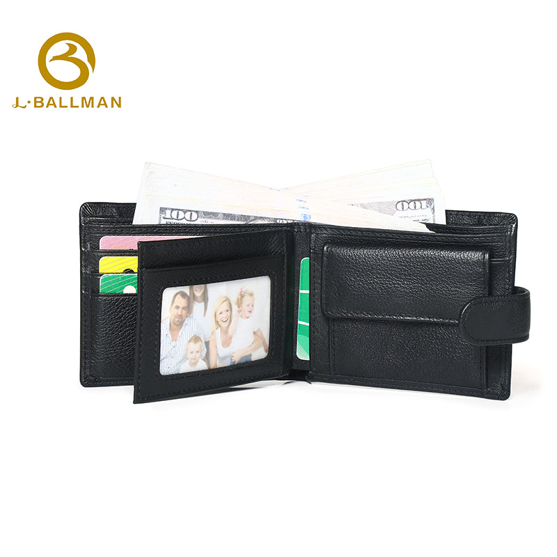 Wholesale Custom leather men short wallet pebbled genuine leather snap button multi card slots daily business travel purse 208#