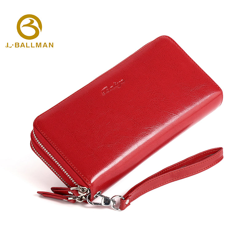 Women Long Genuine Leather Wallet Full Zip Around Multi Compartments Wristlet Strap 1101 Wholesale Custom