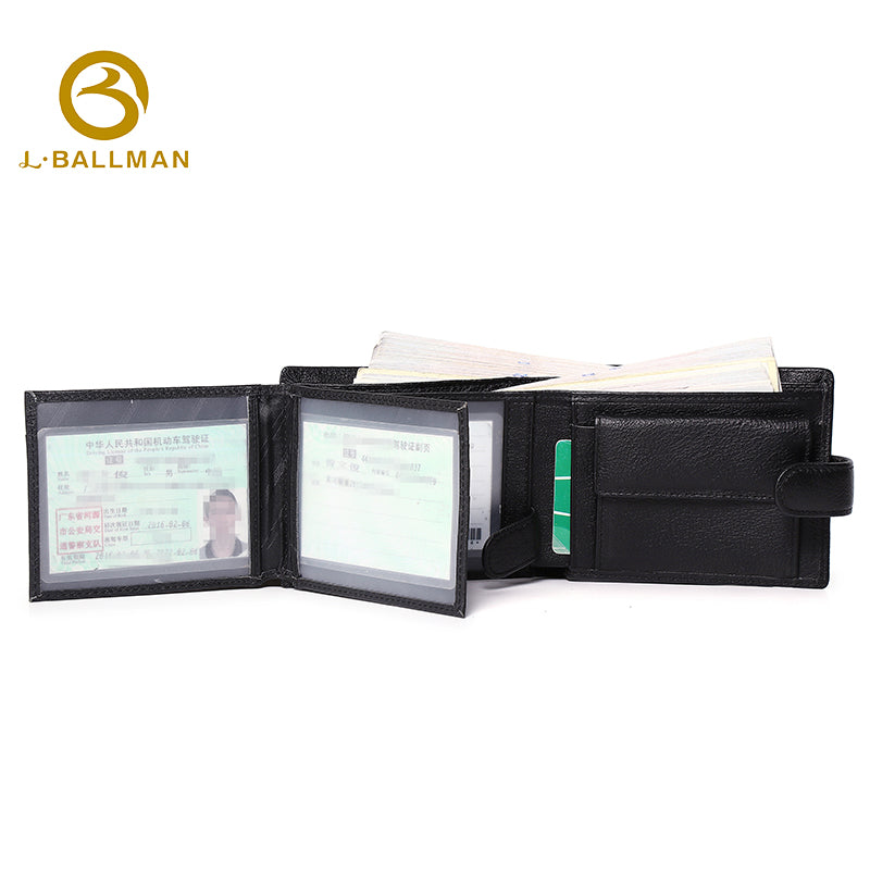 Men Short Genuine Leather Wallet Bifold Id Window Multi Card Slots Coin Pocket Snap Closure 209# Wholesale Custom