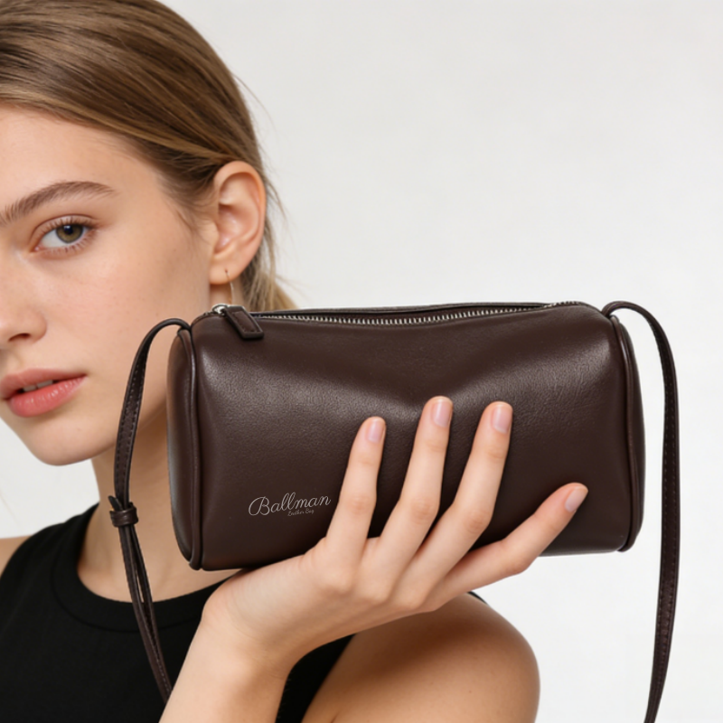 Wholesale Custom Leather Cylinder Crossbody Bag Zipper Closure Slim Adjustable Strap XK003