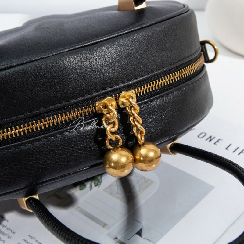 Wholesale Custom Leather Handbag, Half Moon Shape, Gold Bead Zipper, Detachable Crossbody Strap, H98080
