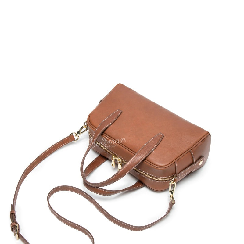 Genuine Leather Boston Handbag, Dual Top Handles Detachable Strap For Work Daily Travel | 8108-27# Custom Logo ODM OEM Wholesale