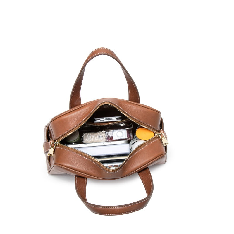 Genuine Leather Boston Handbag, Dual Top Handles Detachable Strap For Work Daily Travel | 8108-27# Custom Logo ODM OEM Wholesale