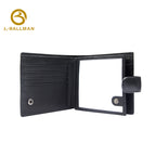 Wholesale Custom leather men short wallet soft smooth genuine leather photo window snap button multi card slots daily business travel purse 242#