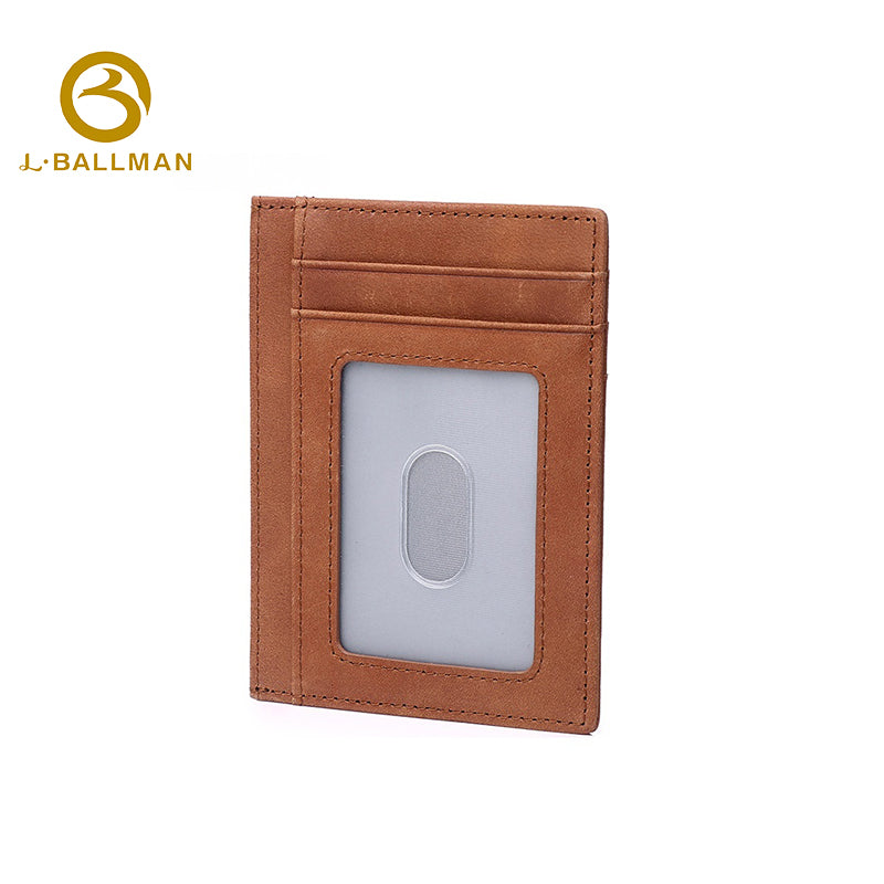 Crazy Horse Leather Slim Card Holder With Clear Id Window And Multi Card Slots For Daily Carry, Wholesale Custom, G026A