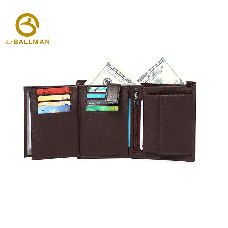 Leather Bifold Wallet with Zipper Coin Pocket Multi Card Slots ID Window Bill Compartment OEM ODM Custom Wholesale Manufacturer 2646#
