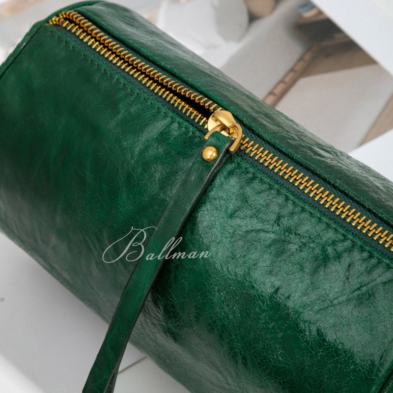Wholesale Custom Leather Cylinder Shoulder Bag Crinkled Texture Gold Chain Crossbody Bag H98039