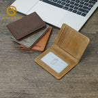 Vintage Crazy Horse Leather Card Holder, Multi Card Slots With Id Window, For Daily Business Use, Custom Wholesale G038
