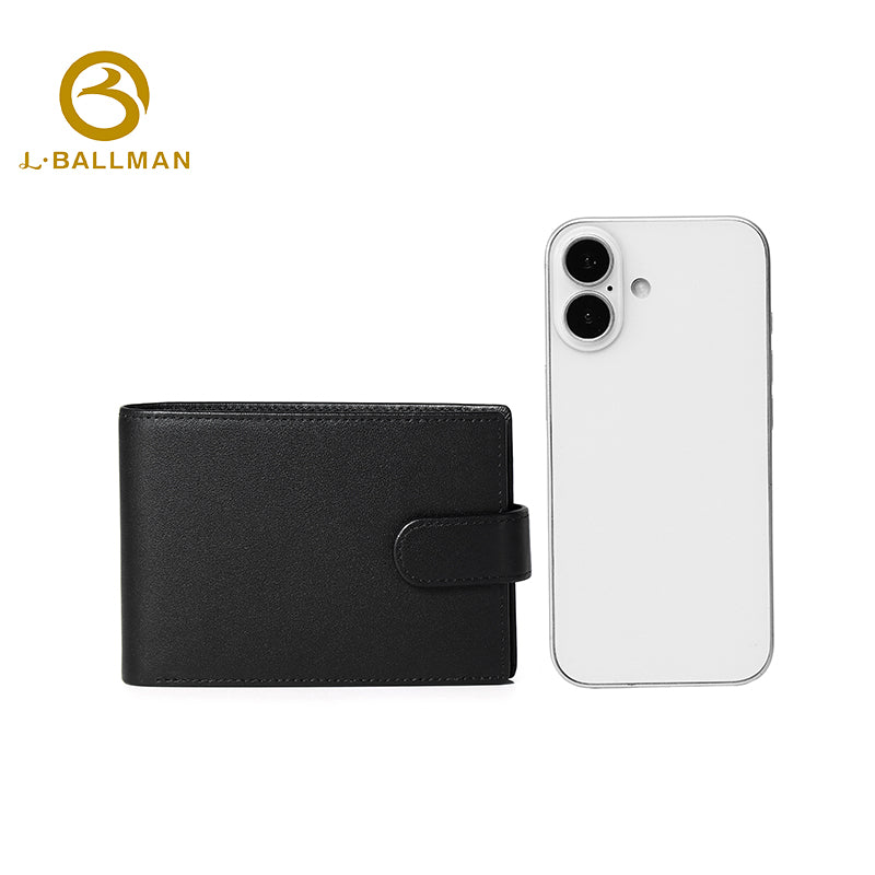 Leather Bifold Wallet with Snap Button Closure Multi Card Slots Bill Compartment ID Window OEM ODM Custom Wholesale Manufacturer 2647#