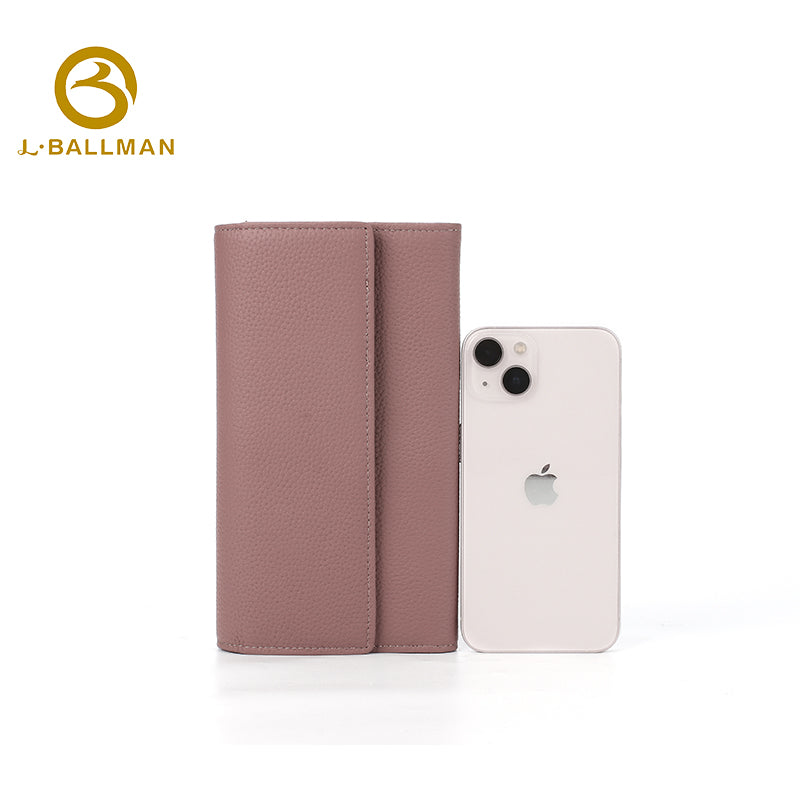 Wholesale Custom leather women long wallet pebbled genuine leather tri-fold multi card slots daily shopping travel purse 116#