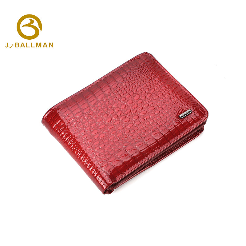 Wholesale Custom Women Short Patent Leather Wallet Crocodile Embossed Multi Card Slots Kiss Lock Coin Purse 902
