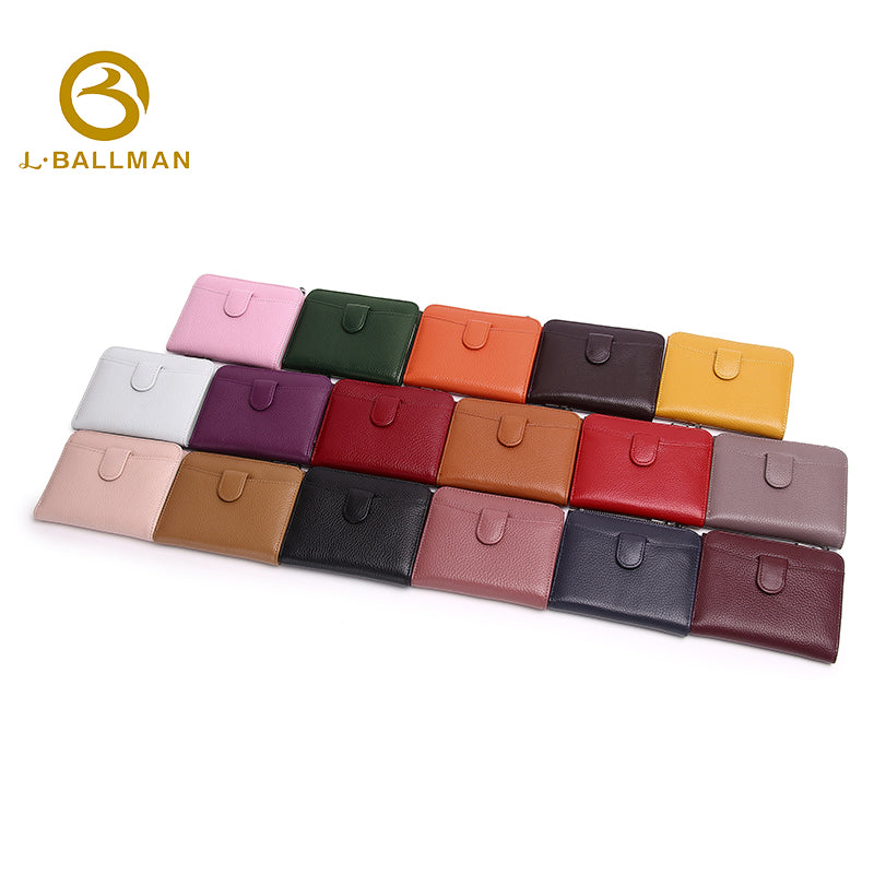Short Leather Wallet with Zipper Coin Pocket Snap Button Multi Card Slots ID Window OEM ODM Custom Wholesale Manufacturer 1688#