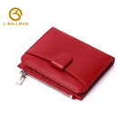 Short Leather Wallet with Zipper Coin Pocket Snap Button Multi Card Slots ID Window OEM ODM Custom Wholesale Manufacturer 1688#