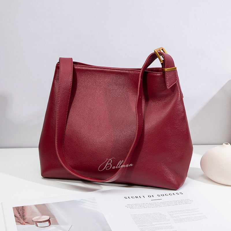 Wholesale Custom Full‑Grain Leather Hobo Bag Soft Slouchy Silhouette Adjustable Buckle Strap Elegant Daily Work Shoulder Bag H98049