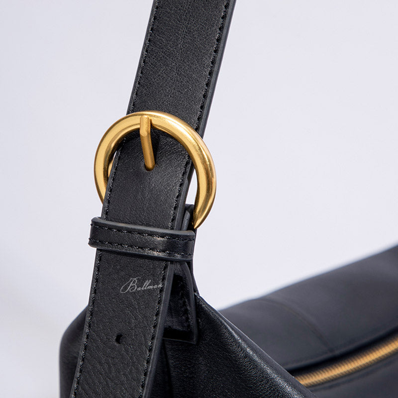 Wholesale Custom Italian Imported Full‑Grain Leather Hobo Bag Soft Slouchy Silhouette Zipper Adjustable Strap Versatile Daily Shoulder Bag H98045