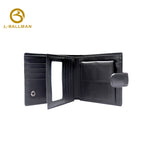 Wholesale Custom leather men short wallet soft smooth genuine leather photo window snap button multi card slots daily business travel purse 242#