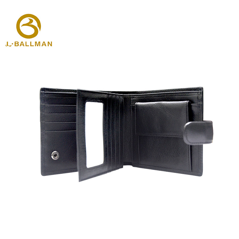 Wholesale Custom leather men short wallet soft smooth genuine leather photo window snap button multi card slots daily business travel purse 242#