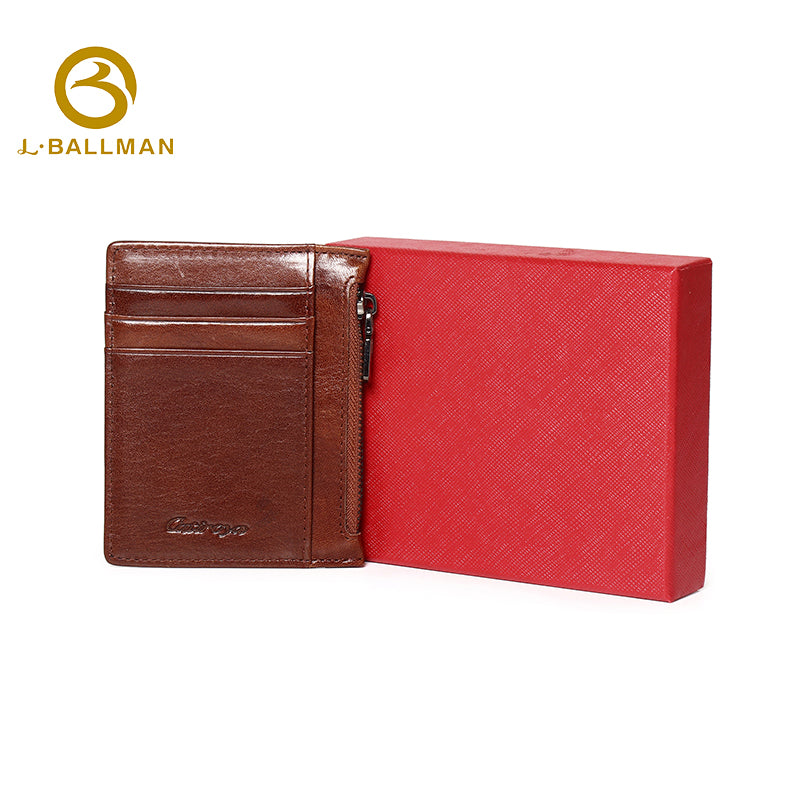 Vegetable Tanned Leather Card Holder with Zipper Coin Pocket Multi Card Slots OEM ODM Custom Wholesale Manufacturer 1664#