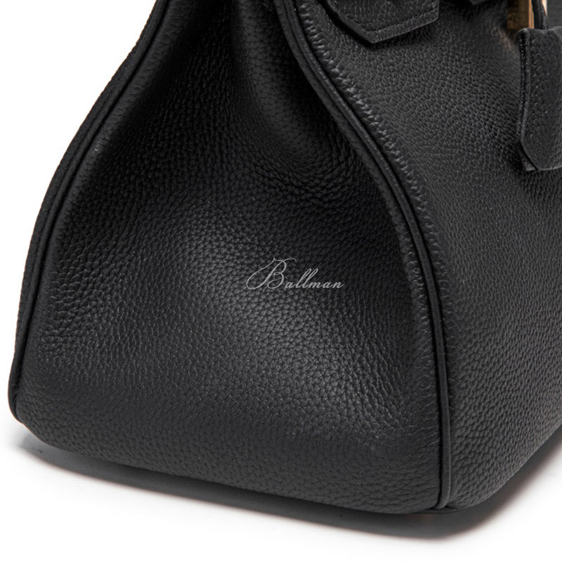 Wholesale Custom Leather Birkin Style Handbag Lock Hardware Top Handle Detachable Shoulder Strap BK001