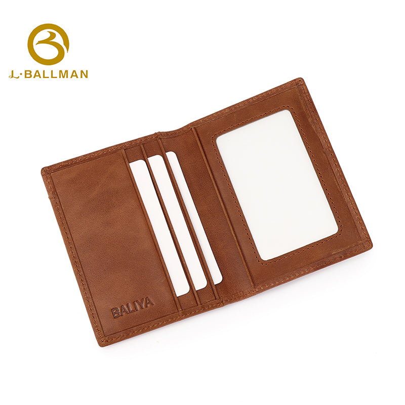 Vintage Crazy Horse Leather Card Holder, Front Clear Id Window, Slim Multi Slots Design For Business Daily Use, Custom Wholesale G038B