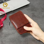 Vegetable Tanned Leather Flip Card Holder with Zipper Coin Pocket Snap Button Multi Card Slots OEM ODM Custom Wholesale Manufacturer 1667#