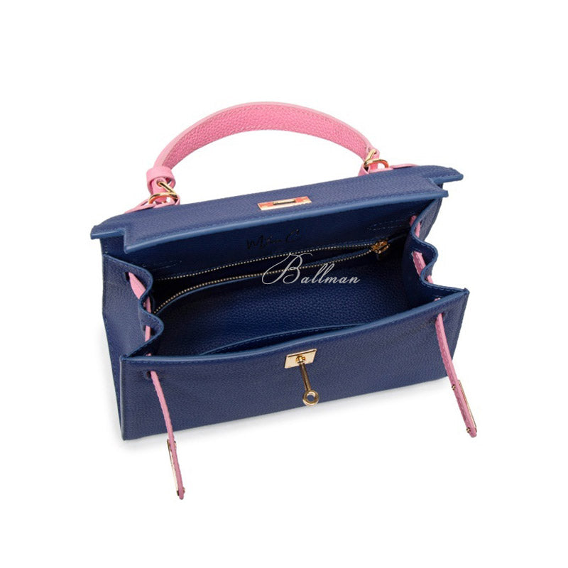 Wholesale Custom Leather Kelly Style Handbag Two Tone Color Design Turn?Lock Hardware Detachable Shoulder Strap BK002