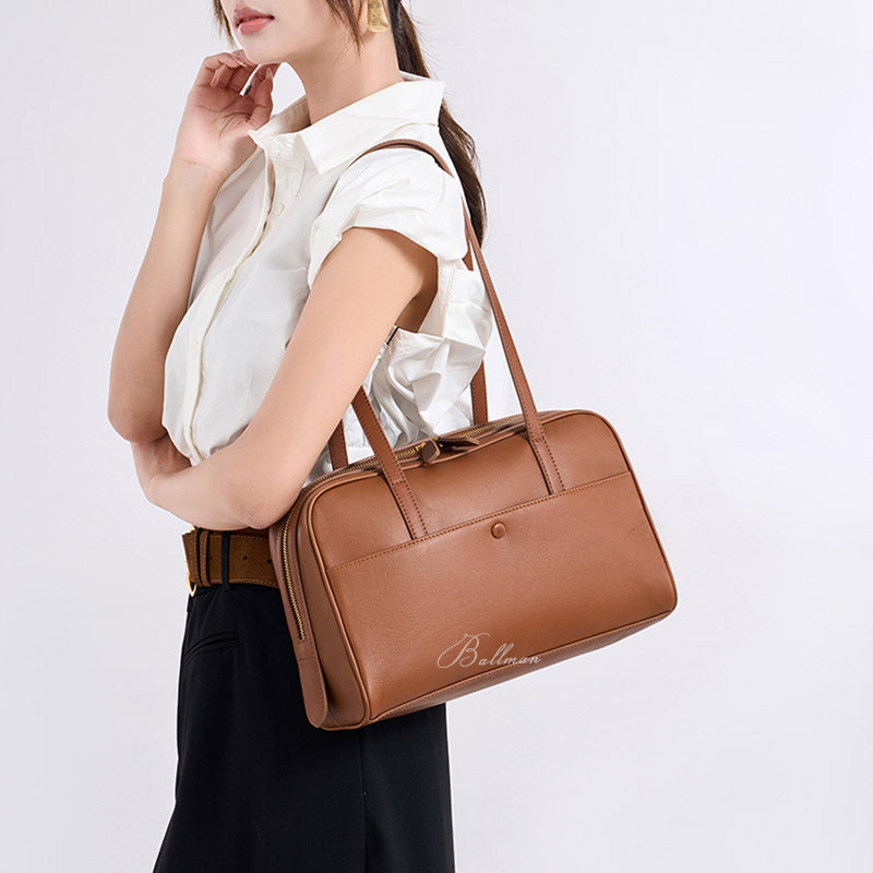 Wholesale Custom Leather Boston Shoulder Bag Large Capacity Zipper Handbag H98042