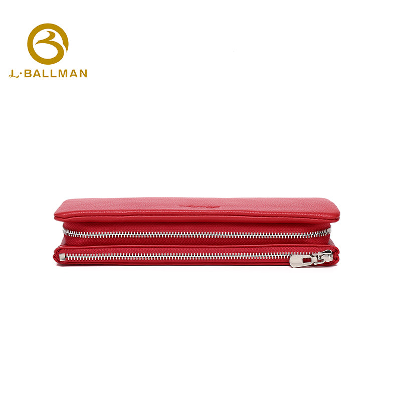 Women Long Genuine Leather Wallet Double Zipper Large Capacity Multi Compartments 1634 Wholesale Custom