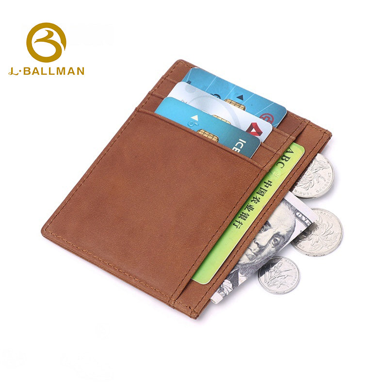 Crazy Horse Leather Slim Card Holder With Clear Id Window And Multi Card Slots For Daily Carry, Wholesale Custom, G026A